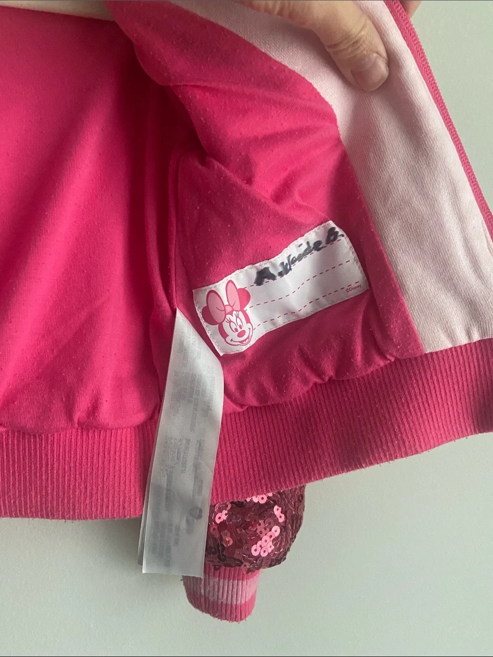 Disney Store Minnie Mouse Pink Sequin Sleeve Bomber Jacket size 3 little girl